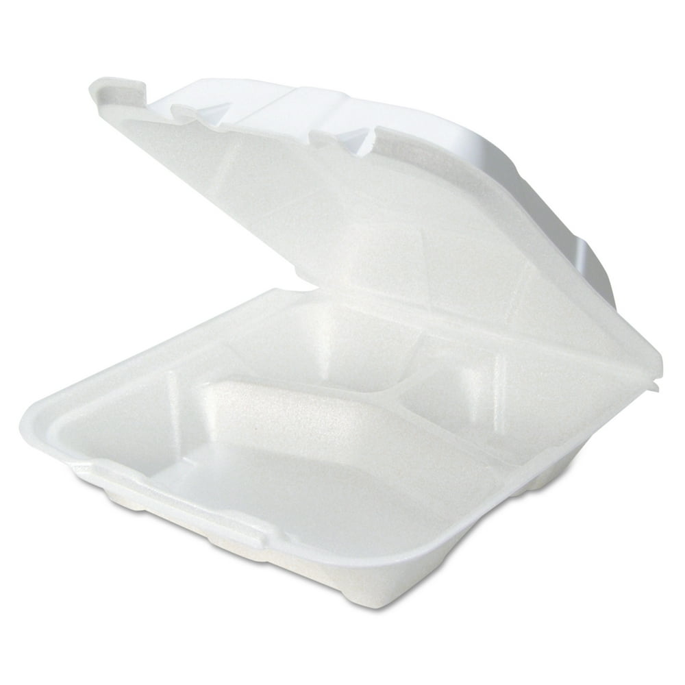 Pactiv Foam Hinged Lid Containers, White, 9 x 9 x 31/4,