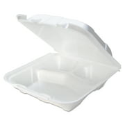 Pactiv Foam Hinged Lid Containers, White, 9 x 9 x 3-1/4, 3-Compartment, 150/Carton -PCTYTD19903