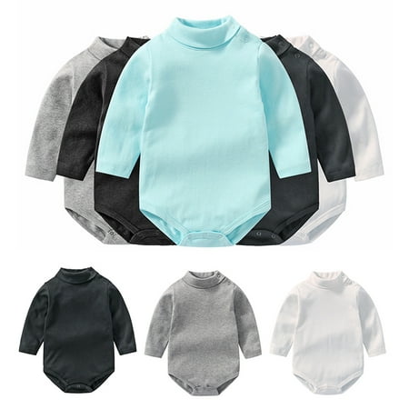 

Kaesi Solid Color Baby Girls Boys Short Long Sleeve High Neck Cotton Romper Jumpsuit