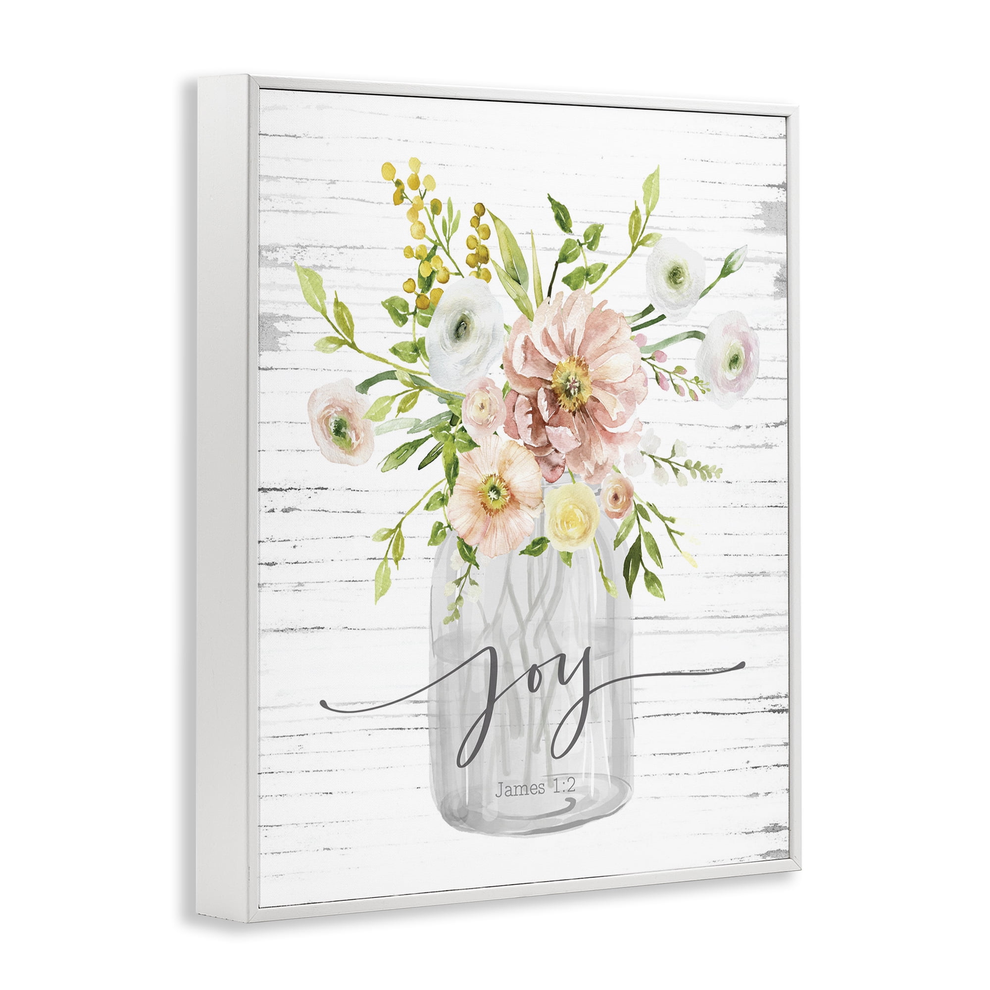 Stupell Industries Joy Mixed Bouquet Religious Painting White Framed Art Print Wall Art, 11 x 14