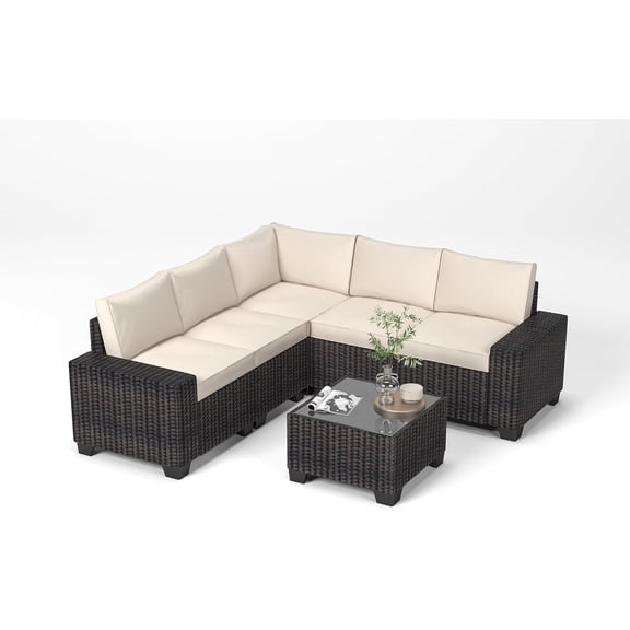 PE Rattan Outdoor Patio Set with Sectional Sofa and Coffee Table - Durable Conversation Set, Beige