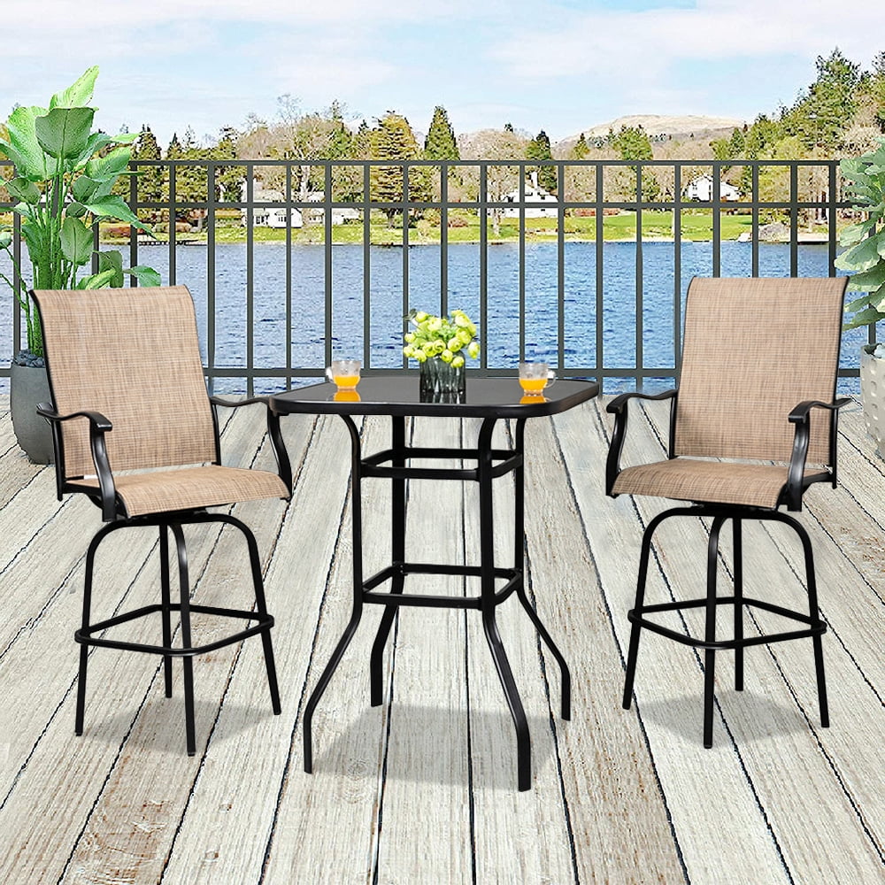 Bar Stools Set of 3 Swivel Outdoor Chairs Patio Table and Chairs Cream Fit Right 3 Pieces Outdoor Furniture Bar Height Patio Table & Chairs Set Furniture Patio All Weather Outdoor Patio Furniture 