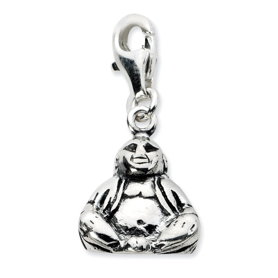 Sterling Silver Amore La Vita Polished 3-D Antiqued Buddha Charm Pendant with Fancy Lobster Clasp