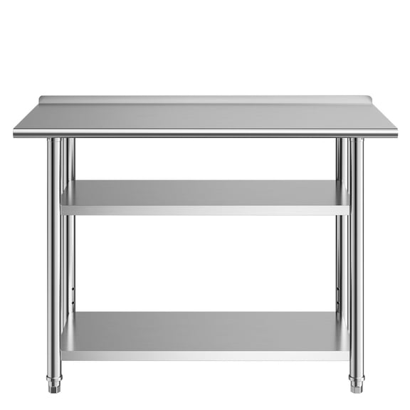 KFFKFF Stainless Steel Work Table,24x48 Inch Food Prep Station with Dual Shelves and Backsplash,Commercial Kitchen Utility Table, Durable Metal Workstation for Home, Restaurant, Garage,or Outdoor Use