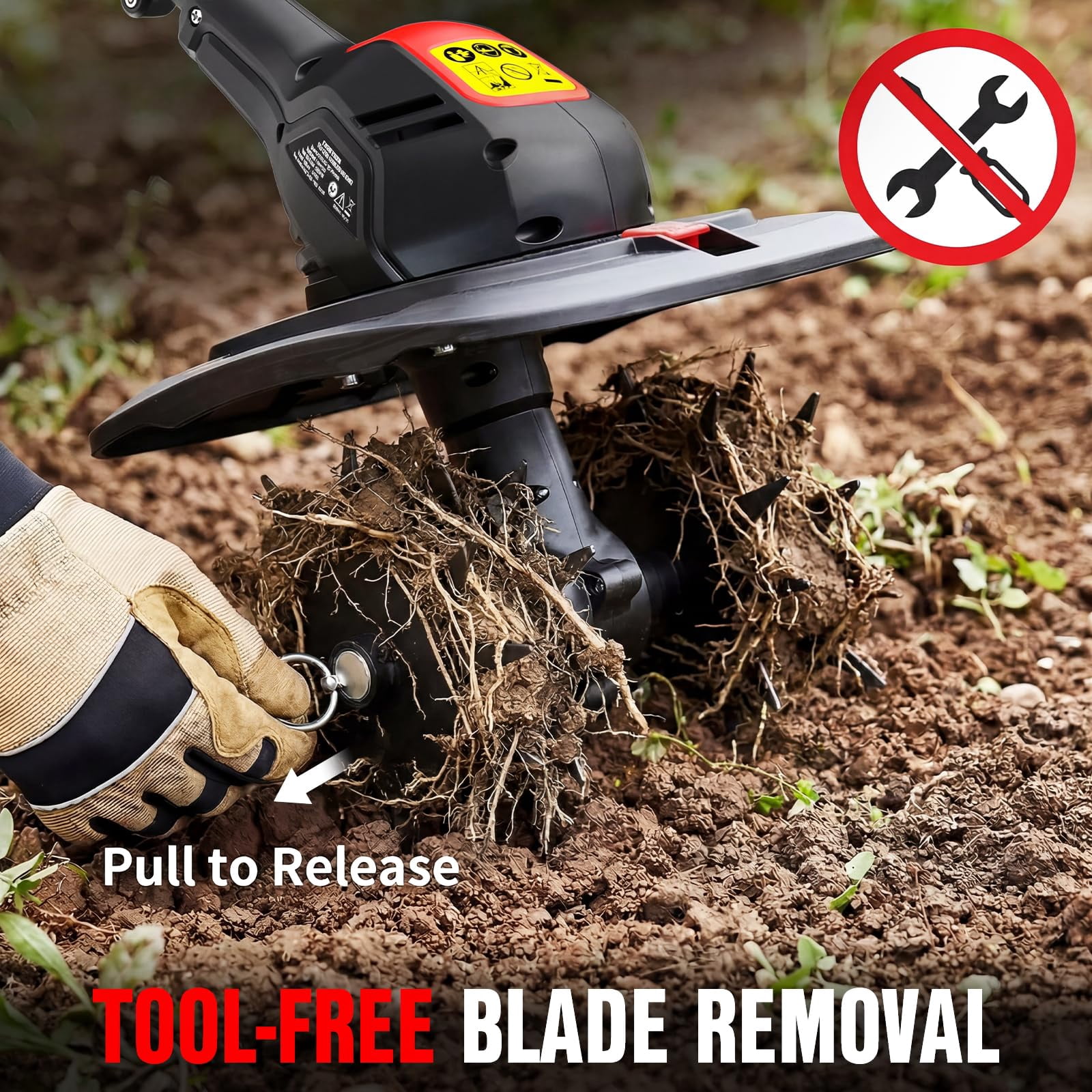 EWORK 20V Cordless Tiller Cultivator with 2 × 2.0Ah Batteries & Fast Charger, 9" Width 7" Depth Electric Garden Rototiller for Yard Lawn Soil Cultivation