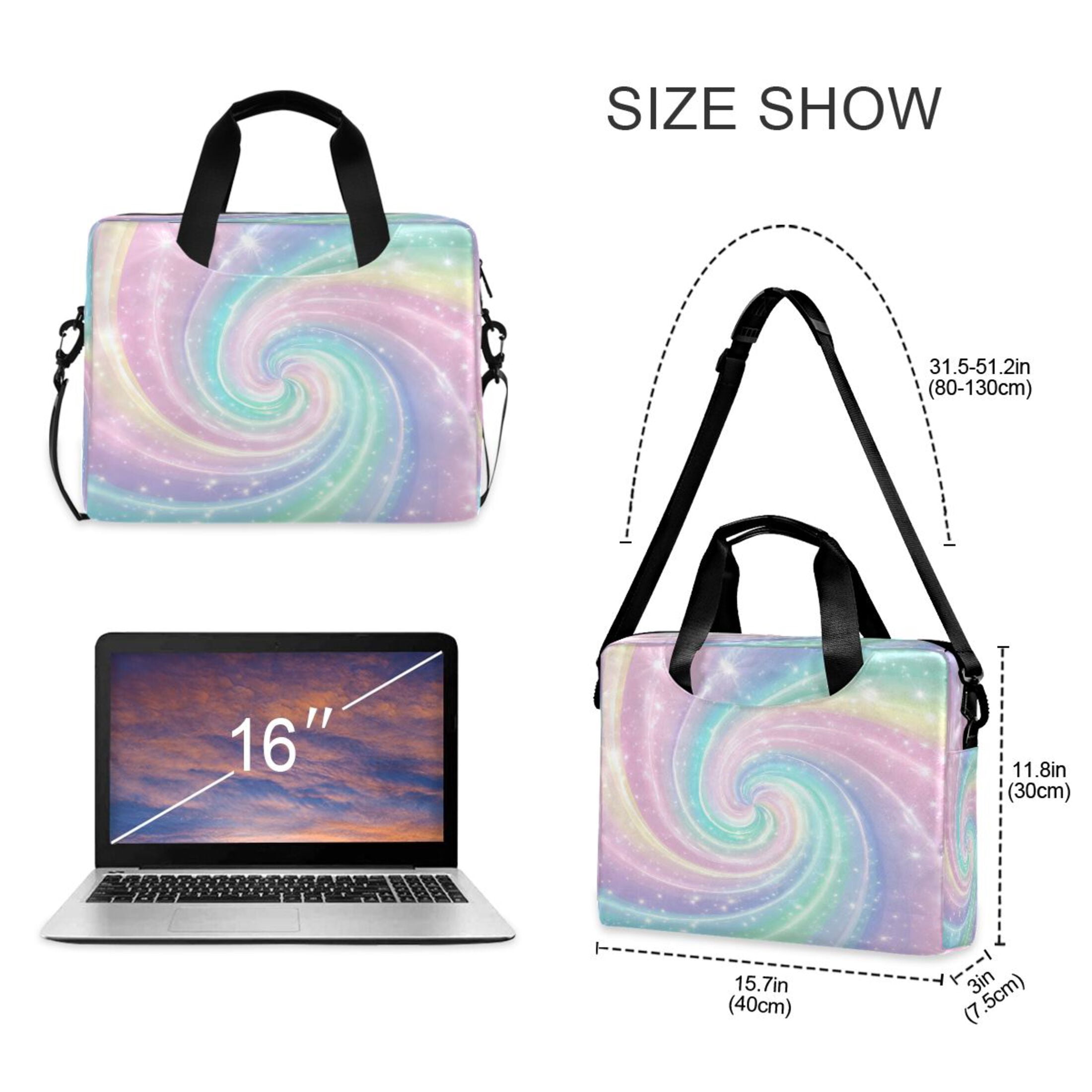 16" Laptop Tote Bag Laptop Sleeve Case Computer Briefcase for Work & Travel Cute Pastel Rainbow Swirl