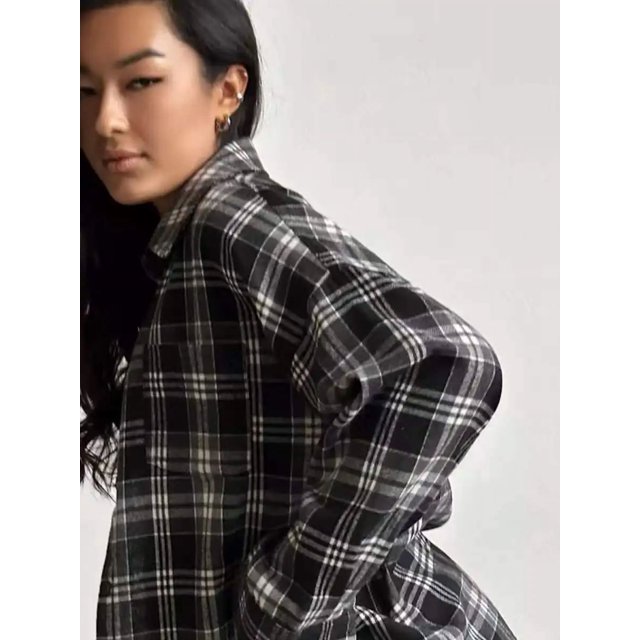 Camisa Vintage de manga larga para mujer, camisa a cuadros de gran tamaño, moda de otoño e invierno, camisa holgada con solapa y bolsillo, blusa ajustada de estilo coreano