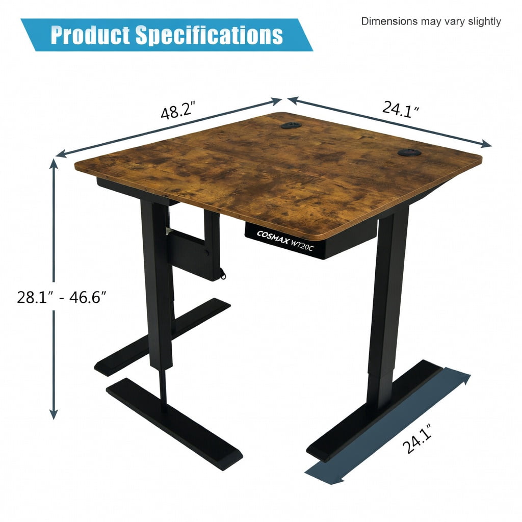 Demi Bonn 48" Electric Height Adjustable Standing Desk with Control Panel, Small Home Office Desk Study Writing Table, Brown