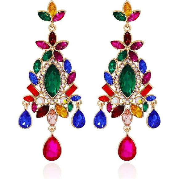HAHDAXIA Crystal Statement Earrings for Women Bohemian Rhinestone Earrings Drop Chandelier Earrings