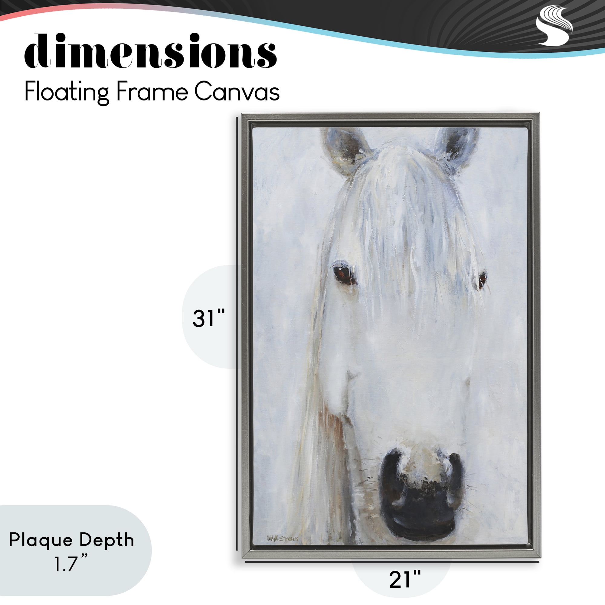 Stupell Industries Pure White Horse Portrait Gray Framed Floater Canvas Wall Art, design by Jadei Graphics
