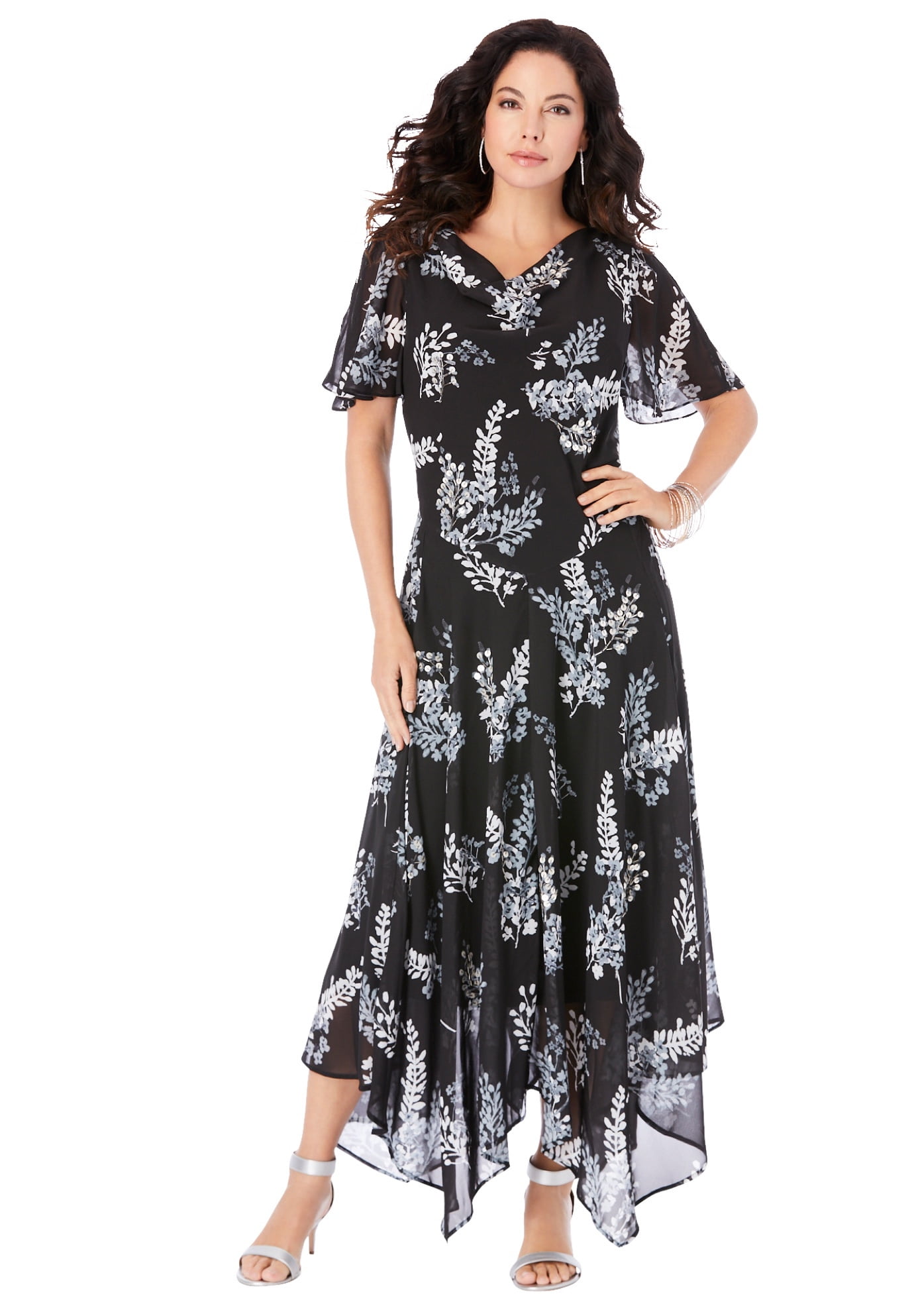 Roaman's Women's Plus Size Floral Sequin Dress - Walmart.com