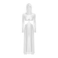 thumbnail image 3 of Lejafay Robe Maxi Transparente à Manches Longues pour Femmes, Fente Haute, à Capuche, Blanche, Taille P, 3 of 5
