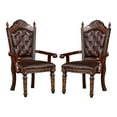 thumbnail image 2 of Furniture of America Rukia Tufted Indoor Faux Leather and Wood Brown Cherry Arm Chairs (Set of 2), 2 of 6
