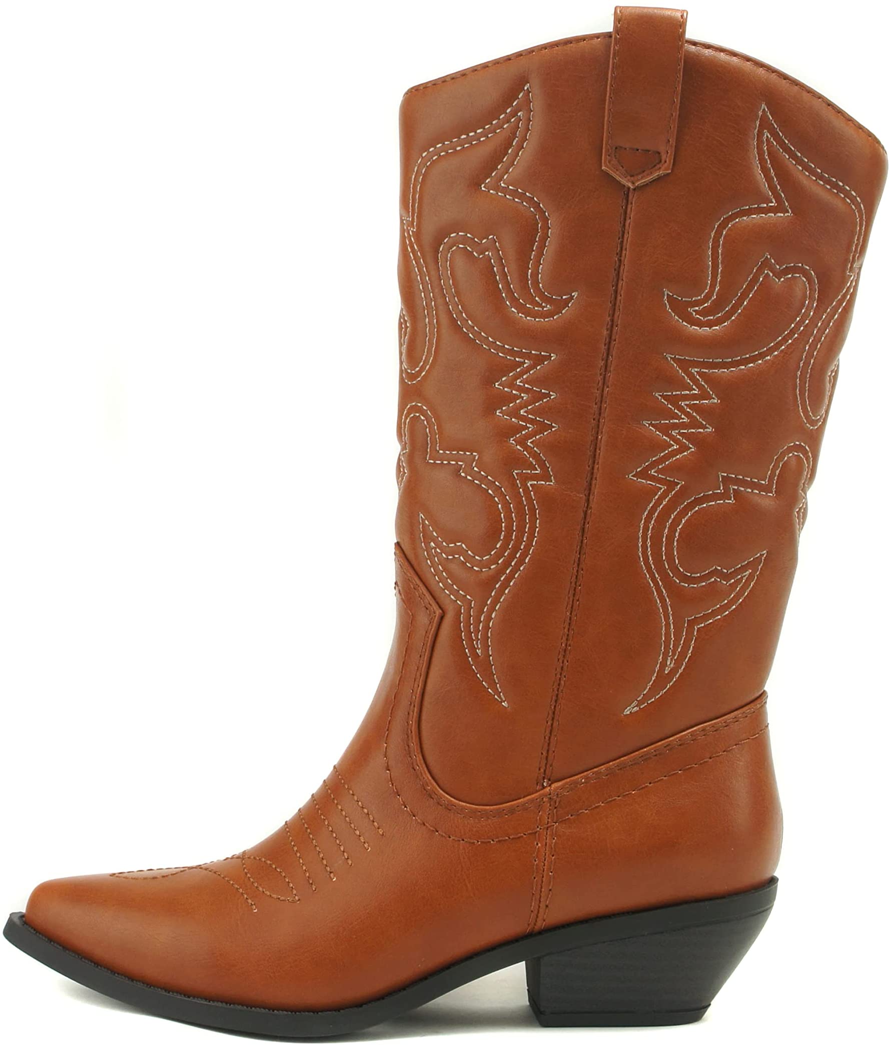 Soda Women Cowgirl Cowboy Western Stitched Boots Pointy Toe Knee High Reno-S Cognac Tan Light Brown 7.5 - image 2 of 4