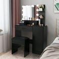 thumbnail image 2 of Black Vanity Set with 3-Color LED Bulbs Lighted Mirror, Makeup Table with 3 Shelves & Drawer & Storage Cabinet, Dressing Table Dresser Desk with Cushioned Stool for Women, Girls, Bedroom, 2 of 9