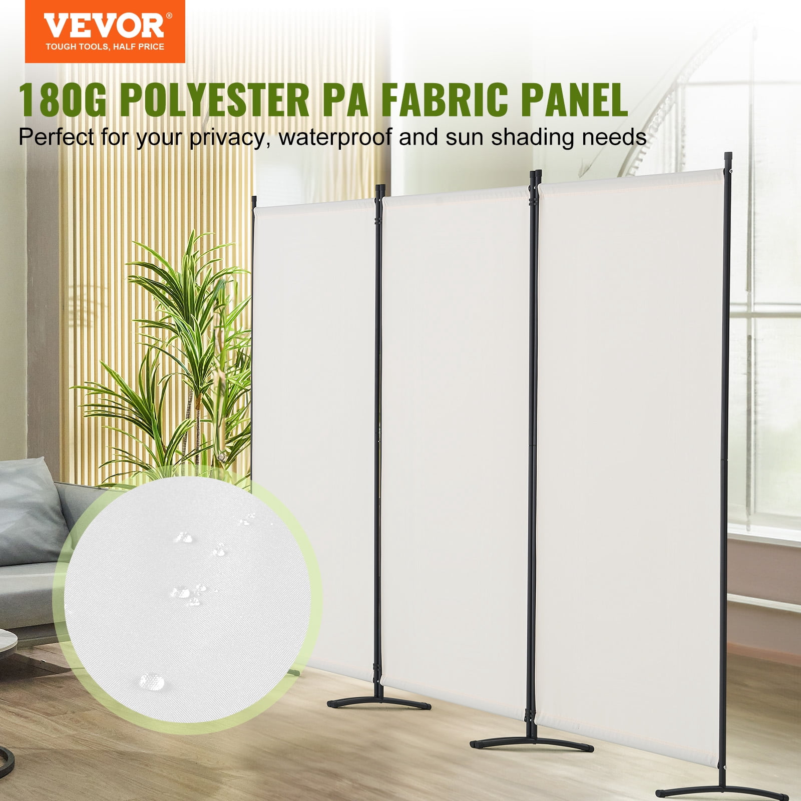 VEVOR Room Divider, 3 Panel Room Dividers and Folding Privacy Screens , Fabric Partition Room Dividers for Office, Bedroom, Dining Room, Study, Freestanding, White