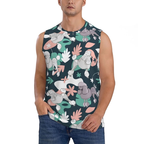 Fotbe Cute Poodle Dog Men's Camiseta sin Mangas Estampada para Hombres, Playera Casual para Gimnasio, Entrenamiento, Playa-X-Large