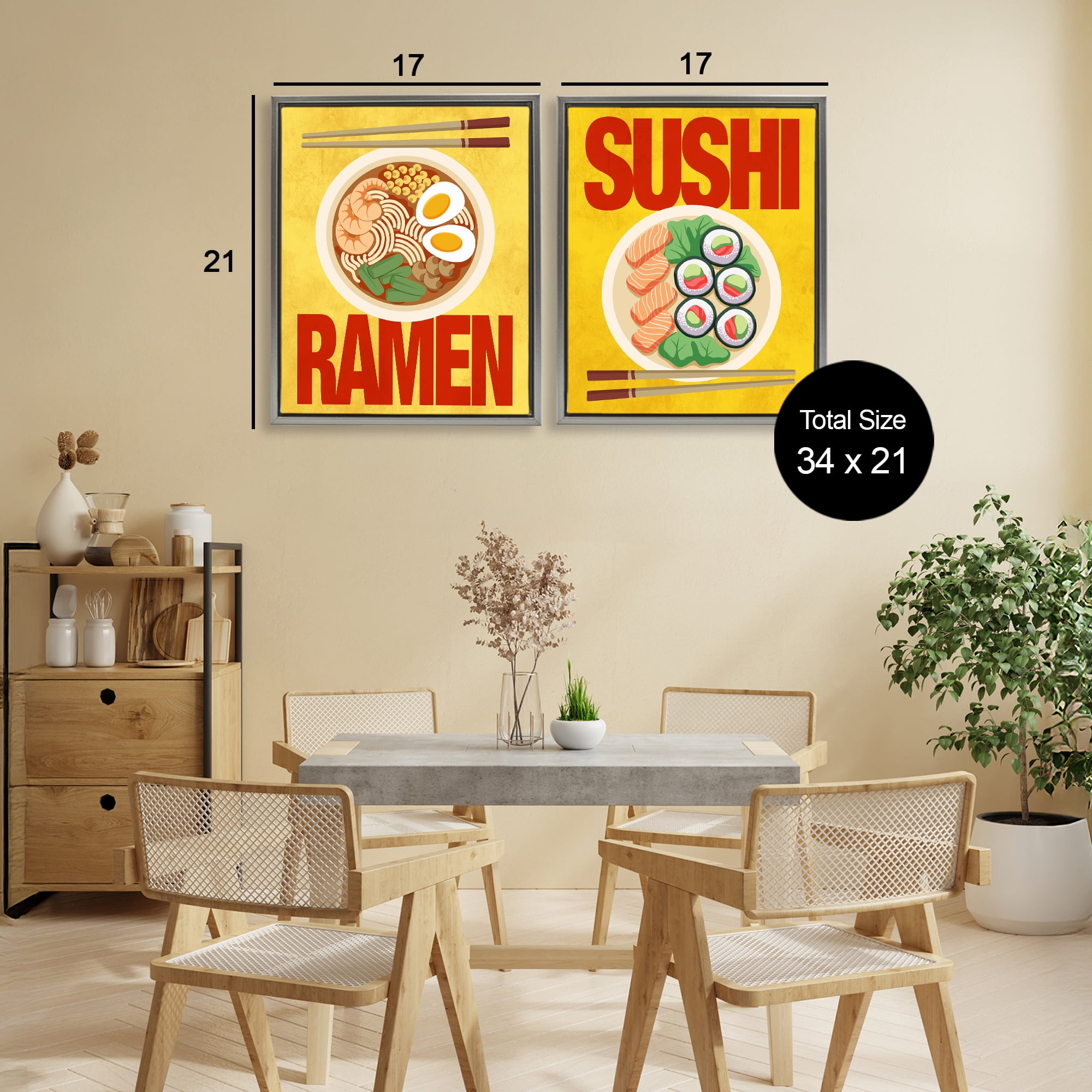 Stupell Industries Ramen & Sushi Japanese Cuisine 2 Piece Gray Framed Floater Canvas Set, design by Marcus Prime