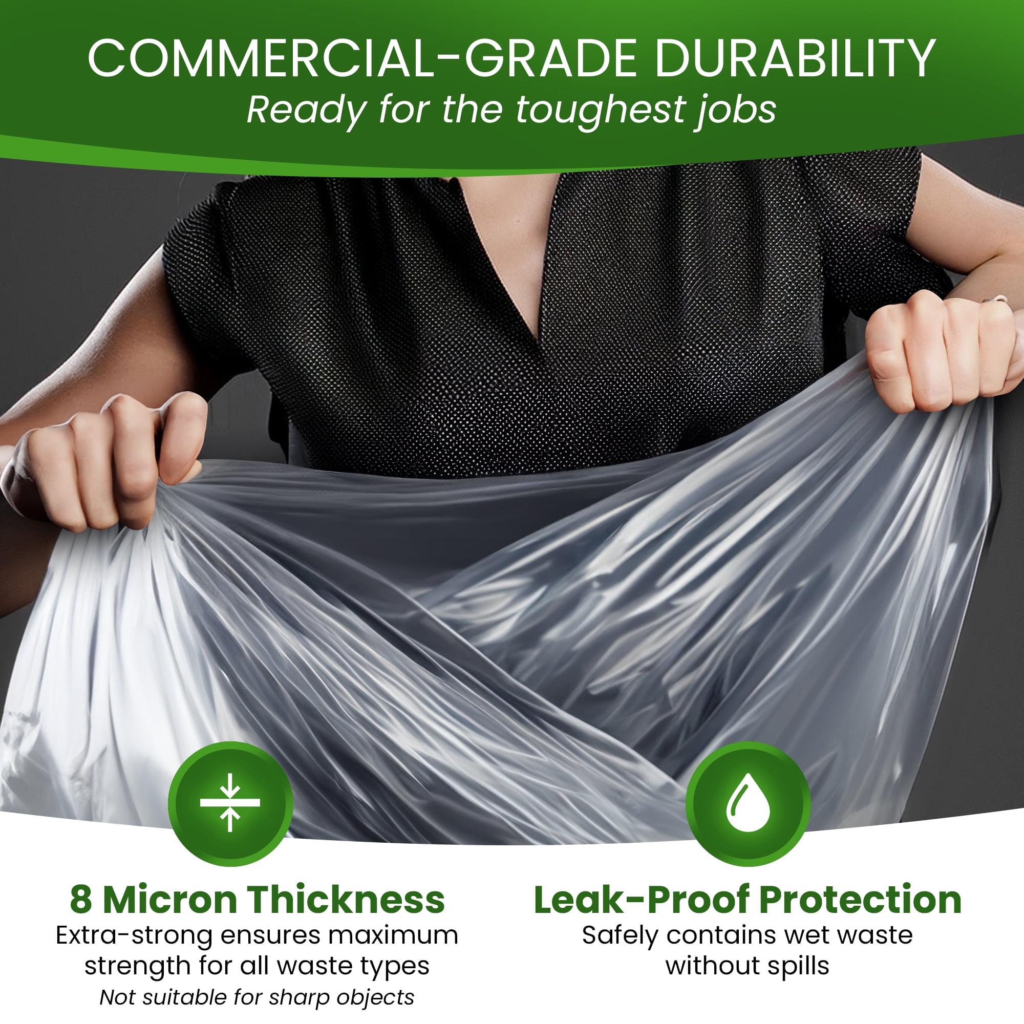 Best Option 8-10 Gallon Medium Trash Bags, Clear, 1000 Count Box, (24x24-inch) Commercial Office Wastebasket Garbage Can Liners