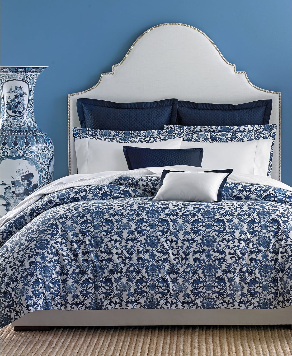 New $330 Ralph Lauren Dorsey Archival Navy White King Comforter