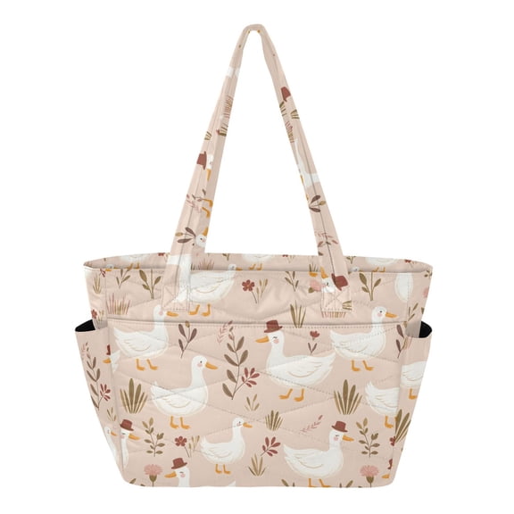 FORMRS Tote Bag for Women Quilted Large Capacity Travel Work Carry On Shoulder Handbag, Cartoon Goose Pattern