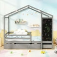 thumbnail image 4 of Costway Twin House Bed with 2 Storage Drawers Solid Wood Platform Bed with Blackboard Gray, 4 of 10