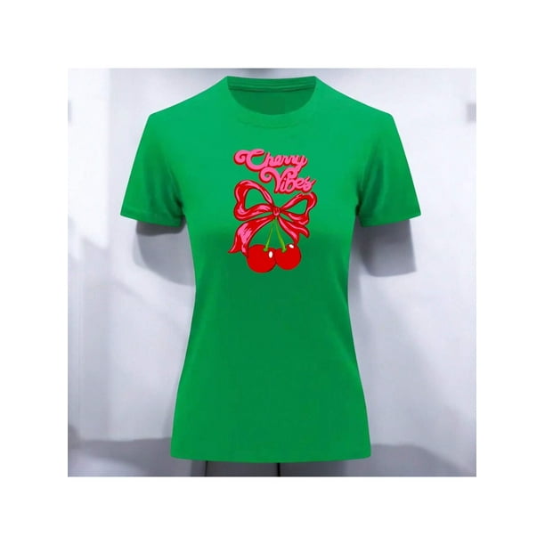 Playera Blusa De Cerezas Cherry Vibes Vintage Color Verde Talla Grande Marca Emil SaEs