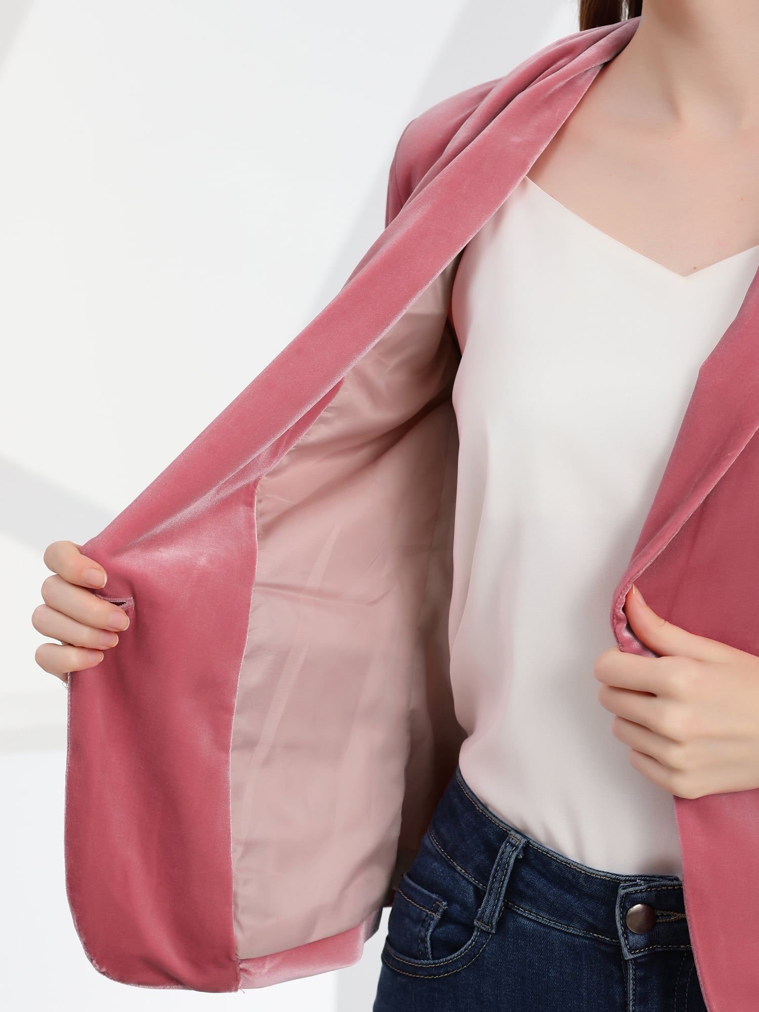 DARING DIVA Women's Velvet Office Coat Solid Shawl Collar Blazer XL Pink