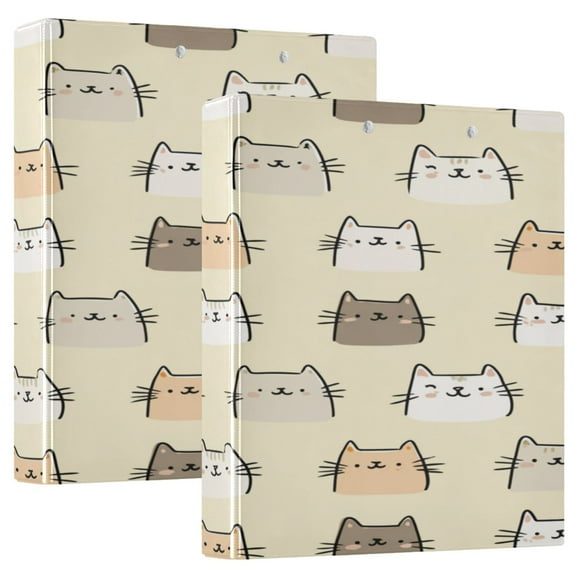 3 Ring Binder 1.5 inch Round Rings with Interior Pockets Binders Organizer Office School 2Pack Small Repeating Cat Faces