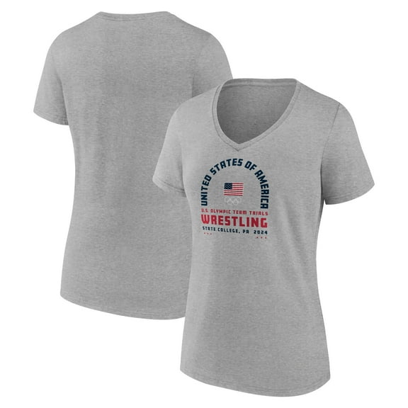 Women's  Gray Team USA U.S. Olympic Team Wrestling Trials Combat Arch V-Neck T-Shirt