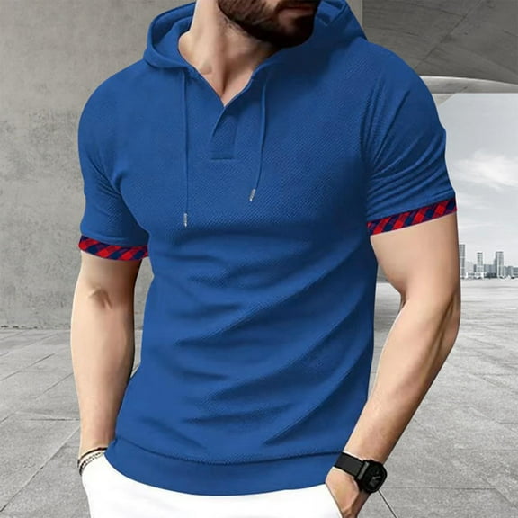 Men's Hooded T-Shirt, Short Sleeve Casual Sport Top with Blended Fabric for Athletic and Summer Wear