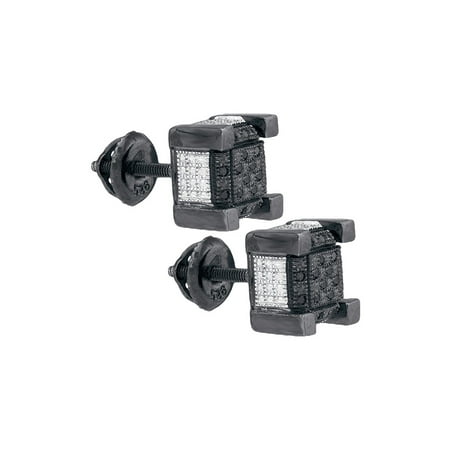- Sterling Silver Womens Round Black Colored Diamond 3D Square Cluster Earrings 1/10 Cttw = .11 Cttw (I3 Clarity, round cut)