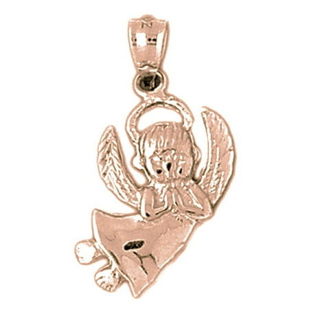 14K Rose Gold Angel Pendant - 28 mm