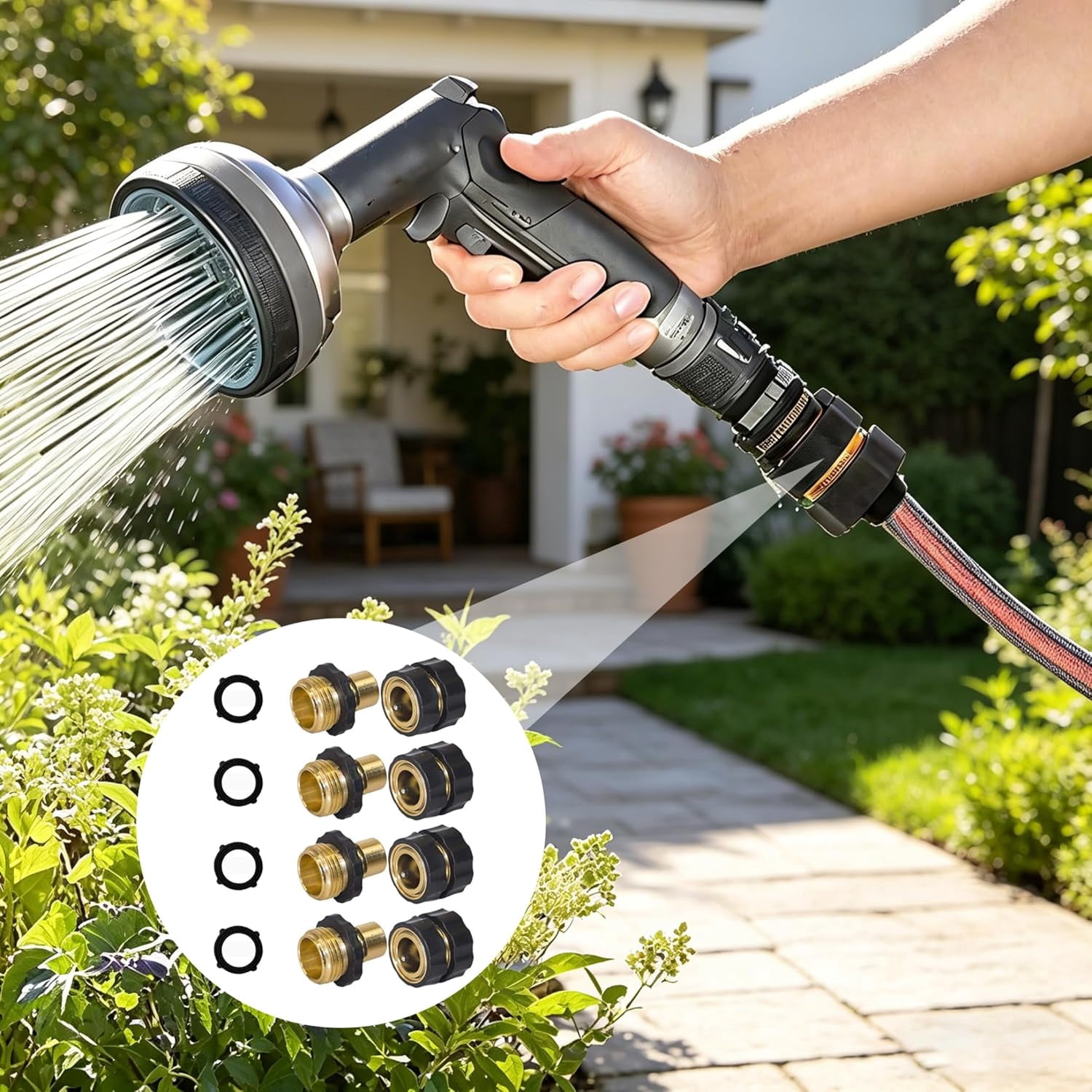 Garden Hose Quick Connect Set (4-Piece) — Aluminum Alloy, 3/4-Inch Connection, Suitable for Watering and Car Washing