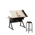 thumbnail image 5 of adjustable drawing drafting table desk with 2 drawers for home office and school with stool(white), 5 of 13
