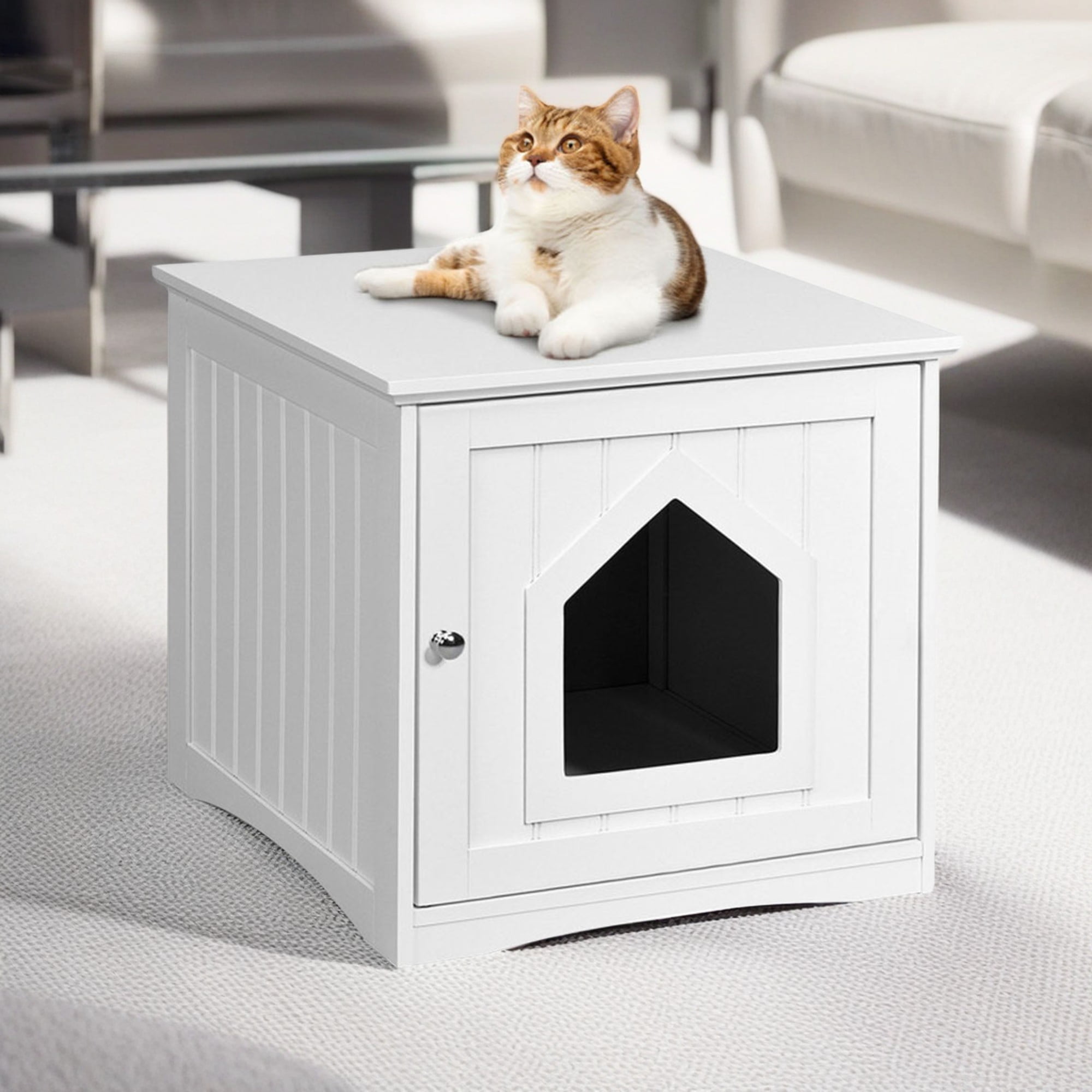 Kadyn 20" Decorative Cat House and Side Table, Indoor Pet Cat Home Crate Litter Box Enclosure, White