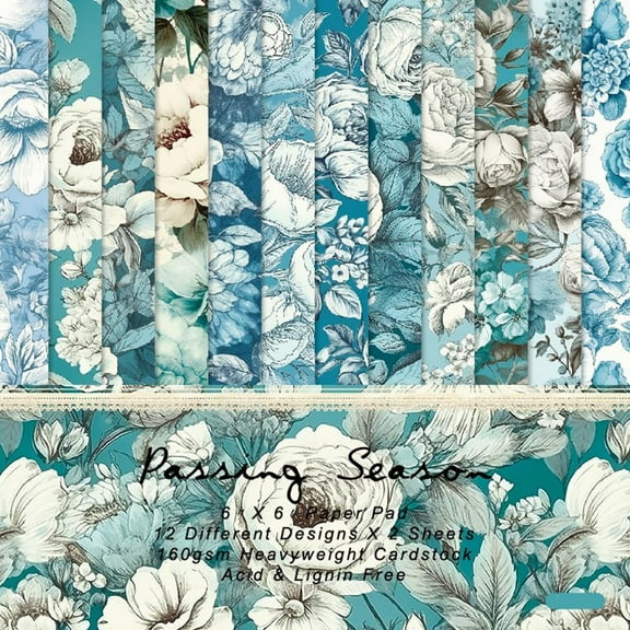 24Pcs 12 Styles Flower Theme Scrapbook Paper Pads Decorative Floral Craft Background Paper for Photo Album Scrapbooking Greeting Card Making Diary Decoration Dark Cyan 152x152mm for DIY