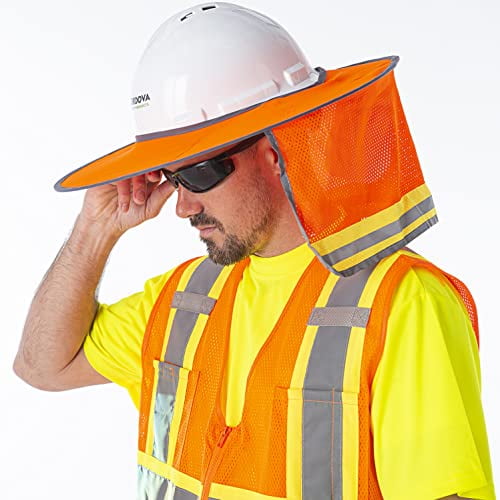 10-Pack of Cordova VHB100 Hi-Vis Orange Foldable Helmet Brim With Orange Mesh Neck Shade, Two-Tone Reflective Tape, Attached Storage Pouch