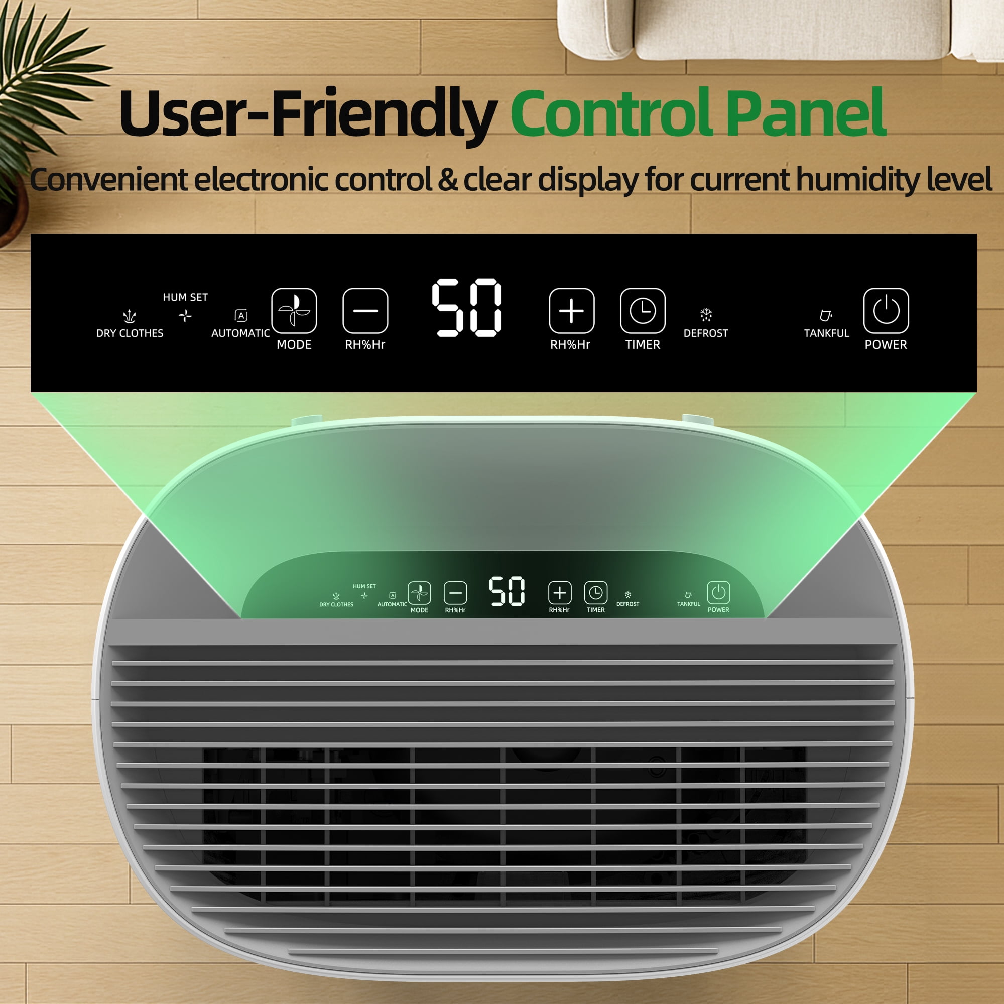 50 pt. 5,500 sq. ft. Dehumidifier in White with Drain Hose, 1 Gal. Bucket, 45dB Dehumidifier for Bedroom, Auto Defrost