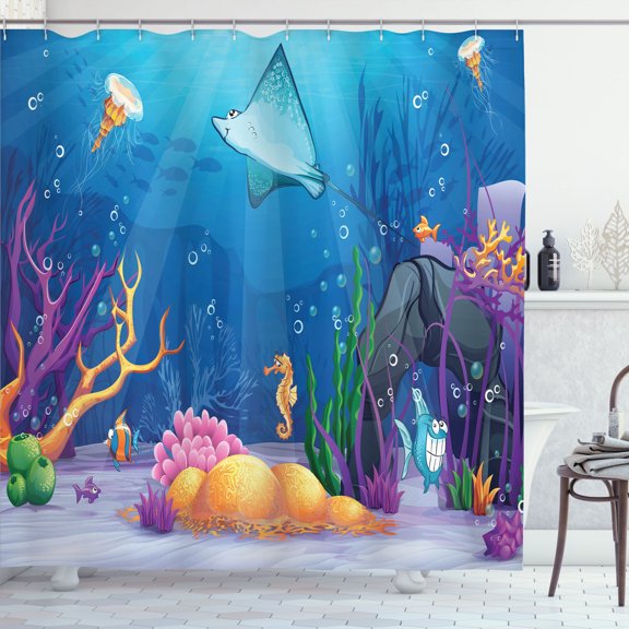 Ambesonne Ocean Shower Curtain, Marine Life Fish Moss, 69"Wx84"L, Multicolor