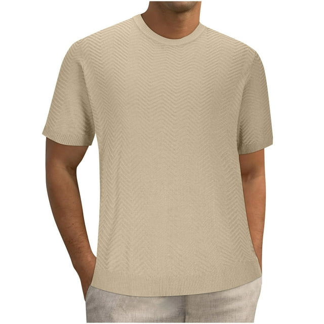 pstuiky Camisas casuales de manga corta para hombre, Camiseta de verano para hombre, de punto, con cuello redondo, color liso, manga corta, informal, a la moda camisas casuales para hombre xxl
