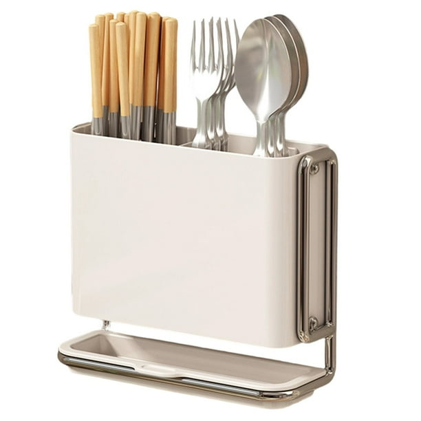 Soporte para Cubiertos de Encimera de Cocina, Montaje en Pared, Sin Necesidad de Taladrar, Organizador de Palillos, Estante de Almacenamiento y Escurridor de Utensilios de Cocina A