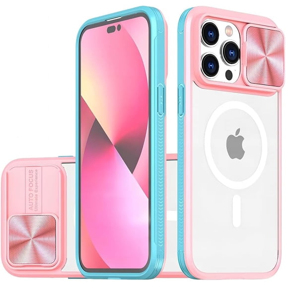 for iPhone Case,[Compatible with MagSafe] Transparent Crystal Slim with Slide Camera Lens Bumper Protection Cover Clear Soft Shockproof Cover Phone Case (Pink,iPhone 12 Pro)