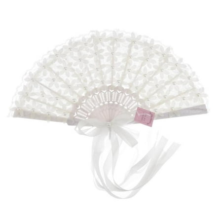 

Cotton Lace Folding Handheld Fan Embroidered Bridal Hand Fan with Lace Ribbon