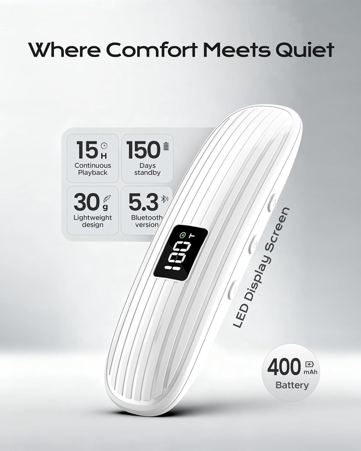 Pillow Speaker, Under Pillow Sleep Speaker, Bone Conduction Wireless Bluetooth 5.3 Mini Pillow Speaker with LED Display,TF Card,Auto-Off, Private Design for Side & Light Sleepers Bedside Listening