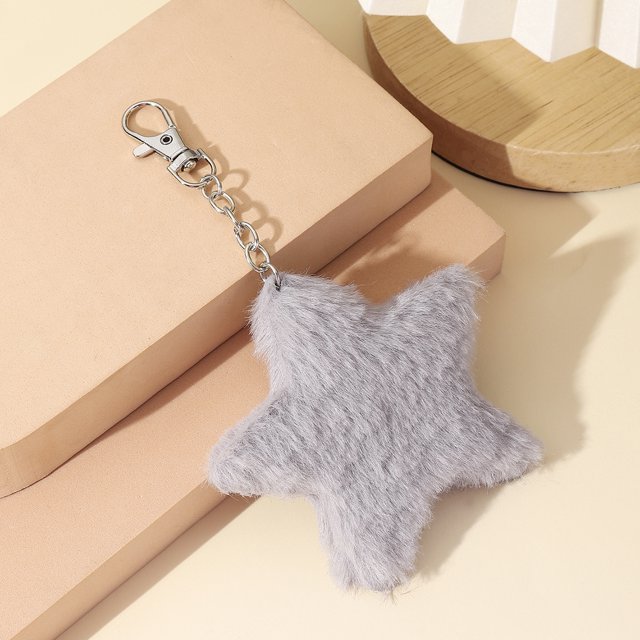 Llavero de peluche con forma de estrella de cinco puntas para otoño e invierno, pequeño regalo, bola de pelo de conejo de imitación, estrella, bolso de mujer, pequeño colgante