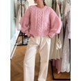 thumbnail image 2 of SUNSIOM Women's Cable Knit Sweaters Long Sleeve Round Neck Solid Color Pullovers Knit Tops, 2 of 6