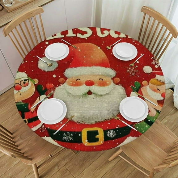 BCIIG Santa Snowflakes Lights Round Table Cover Stain Resistant Washable Indoor Outdoor Tablecloth Kitchen Dining Wedding Parties 100% Polyester Fiber Christmas Theme 31-35