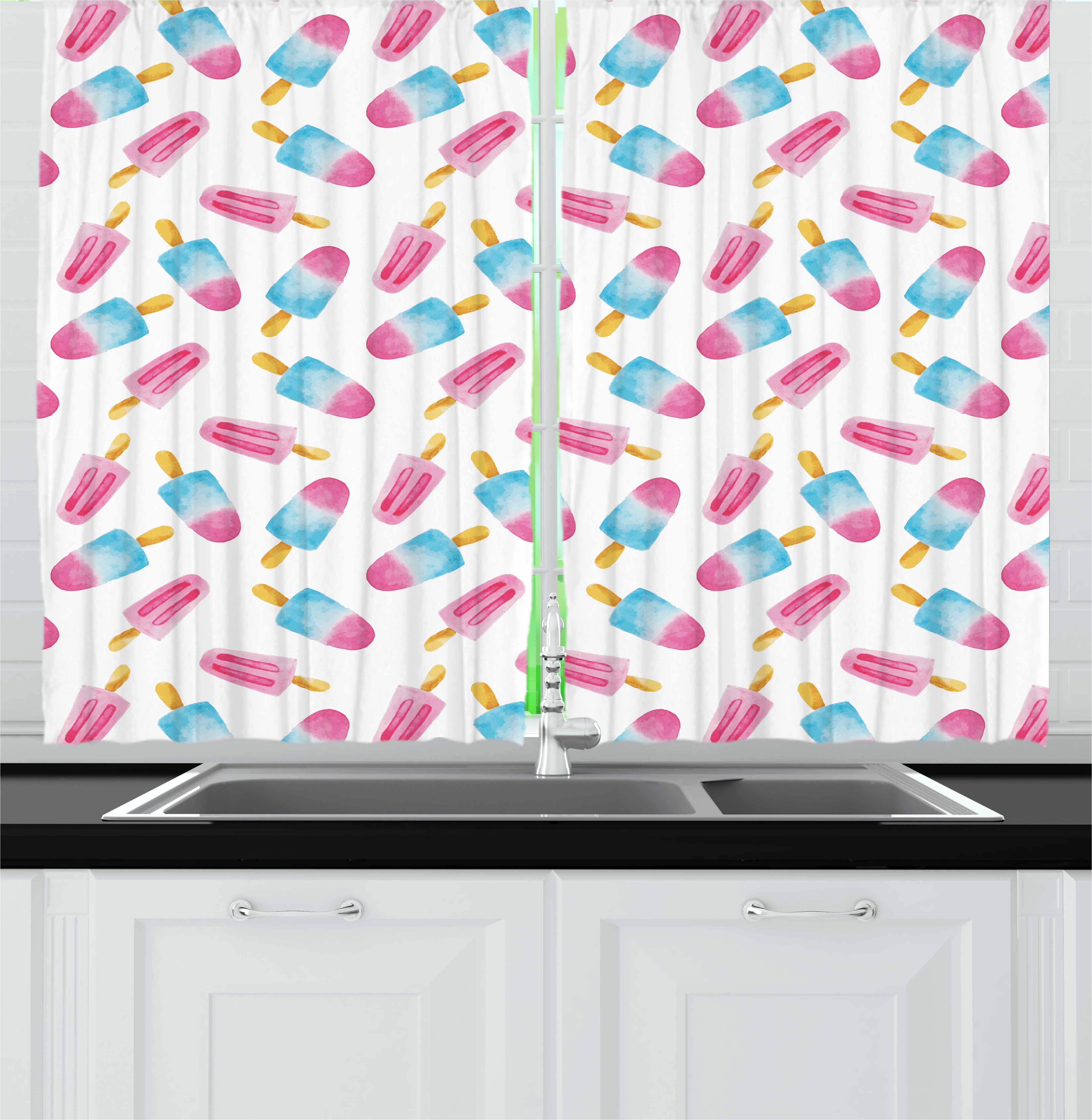 Ice Cream Curtains 2 Panels Set, Pattern with Refreshing Watercolor