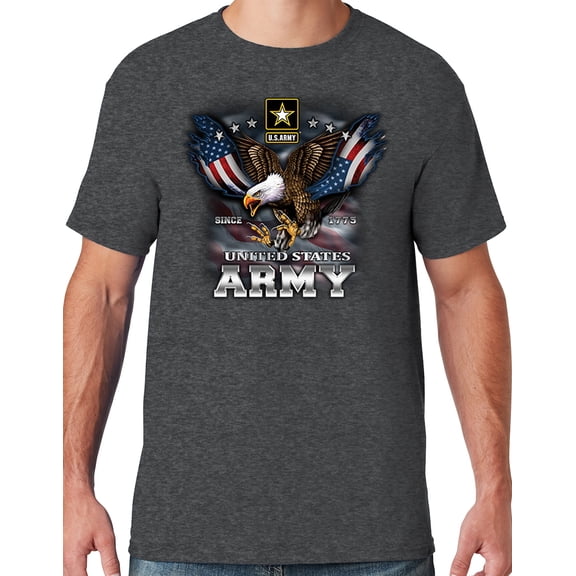 Mens US Army Patriotic Eagle T-shirt, Large Black Heather